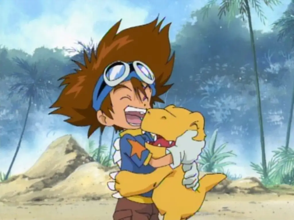 tai and agumon hugging